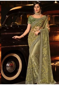 Light Green Color Designer Net Saree